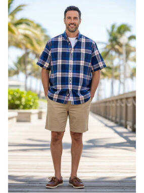 Polo Ralph Lauren Shirt Mens 4XB Big Plaid Button Front Cotton Short Sleeve